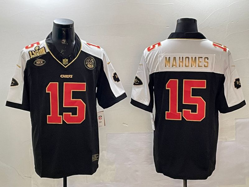 Men Kansas City Chiefs #15 Mahomes Black Thanksgiving three generations 2025 Nike Vapor Limited NFL Jersey style 4